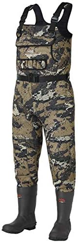 BASSDASH Bare Camo Neoprene Chest Fishing Hunting Waders for Men with 600 Grams Insulated Rubber Bootfoot