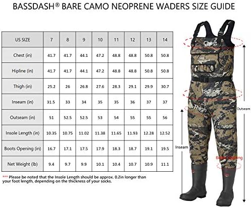 BASSDASH Bare Camo Neoprene Chest Fishing Hunting Waders for Men with 600 Grams Insulated Rubber Bootfoot - Image 2