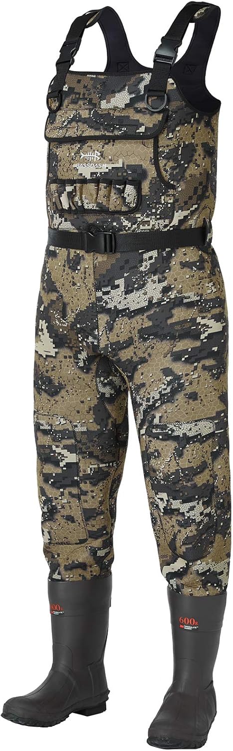BASSDASH Bare Camo Neoprene Chest Fishing Hunting Waders for Men with 600 Grams Insulated Rubber Bootfoot - Image 9