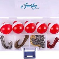 Smaky Fishing Tackle Kit Beginners Equipment 80 Pcs-Includes Fishing Hooks Bobbers Circle Octopus Hooks Sinkers| Starter Kit for Artificial and Live Baits (80-Pcs)