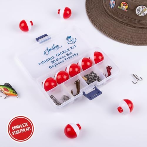Smaky Fishing Tackle Kit Beginners Equipment 80 Pcs-Includes Fishing Hooks Bobbers Circle Octopus Hooks Sinkers| Starter Kit for Artificial and Live Baits (80-Pcs) - Image 6